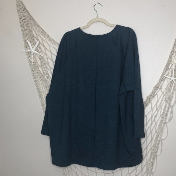 LUCY Blue Draped-Front French Terry Jacket with Pockets 1X - Picture 8 of 10